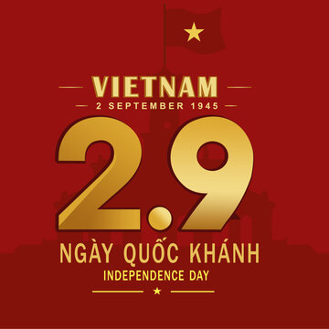Vietnam Independence Day 2 September Banner with Golden Star and Patriotic Landscape. Ideal for national celebrations and social media.