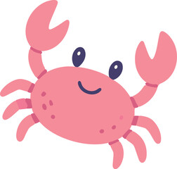 Cute cartoon pink crab with happy expression and raised claws © Ophelia