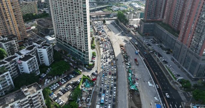 Aerial footage of landscape in shenzhen city, China	