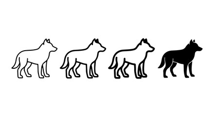 Fototapeta premium Wolf Silhouette Vector Icons, Canine Animal Outline Set, Wild Dog Graphics, Black and White Design Elements