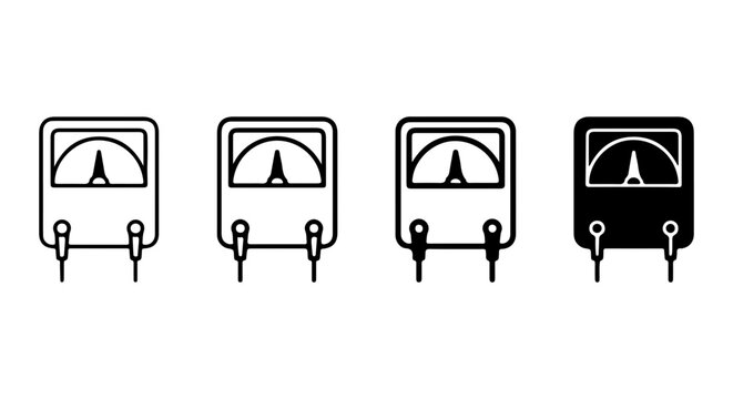 Analog Multimeter Icons, Electrical Measurement Tools, Vintage Voltmeter Set, Scientific Instrument Graphics
