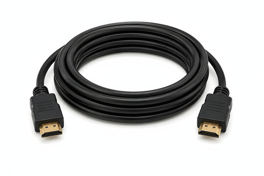 Black hdmi cable coiled for digital video and audio transfer