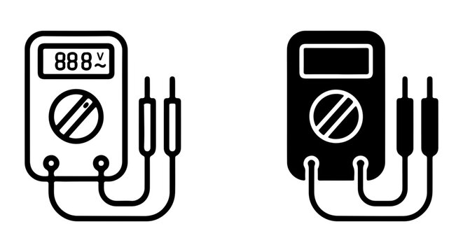 Digital Multimeter Icons, Electrical Measurement Tools, Voltage Tester Symbols, Electronic Device Vector Set