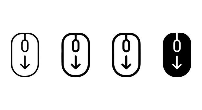 Computer Mouse Icons, Scroll Down Symbol Set, Vector Clicks and Navigation Elements