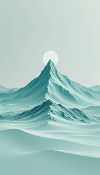 Minimalist mountain landscapes with a clear crown peak position resting on premium mint green matte surface