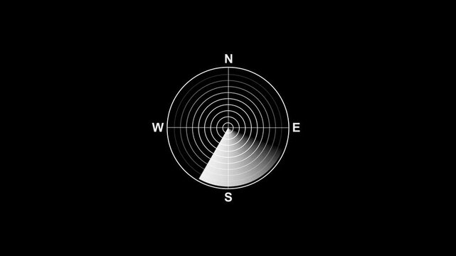 White Radar Screen Scanning Rotation Loop Animation with Sonar Detection and Navigation Tracking
