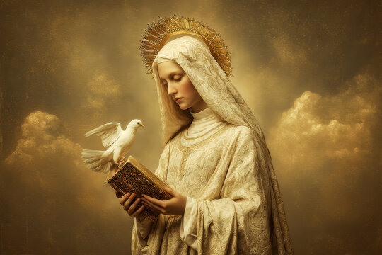 Sacred Woman with Dove and Holy Book &ndash; AI Generative