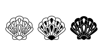 Elegant Scallop Shell Vector Icons, Black and White Marine Life Graphics, Oceanographic Symbols © tarin