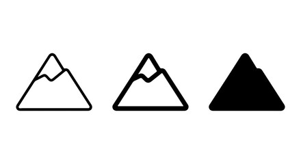 Minimalist Mountain Icons, Simple Peak Vector Graphics, Outline and Solid Shapes for Outdoor Themes © Rubi