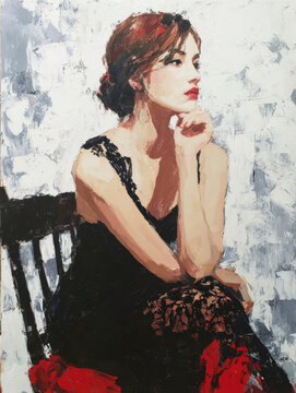 Artistic Oil Portrait of Red Haired Woman &ndash; AI Generative