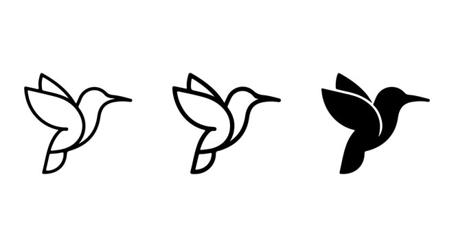 Hummingbird Icons Set, Minimalist Vector Graphics, Delicate Bird Silhouettes for Nature and Wildlife Designs
