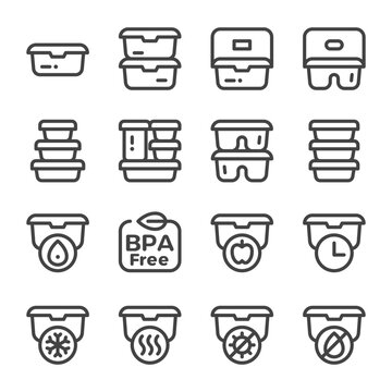 food container thin line icon set,vector and illustration