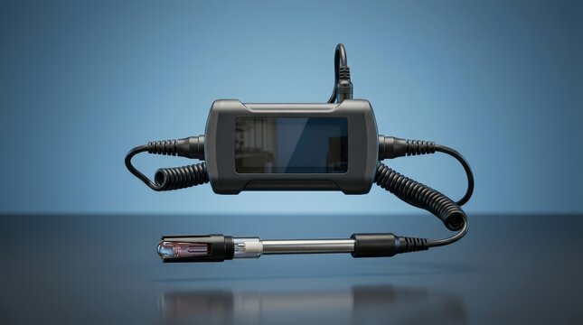 pH meter 3D render, acidity measurement instrument, laboratory chemical analyzer, water quality testing device, industrial process meter, analytical equipment