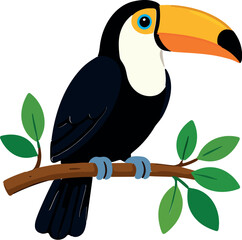 Obraz premium A charming toucan perched on a branch with green leaves