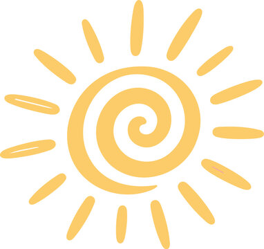 Whimsical sun illustration with a spiral center and radiating rays