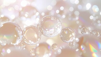 Fototapeta premium ガラスのような透明感と虹色のプリズム反射が美しい美容科学イメージ背景素材 高級コスメや美容液広告に最適 ジェネレーティブAI