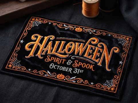 Halloween spirit and spook design on chalkboard with decorations and text.