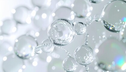 Fototapeta premium 光を受けて輝く透明ガラスボールと気泡が美しい抽象背景素材 清潔感と高級感を兼ね備えた美容液・スキンケア・エステ・化粧品ブランド向け広告イメージ ジェネレーティブAI