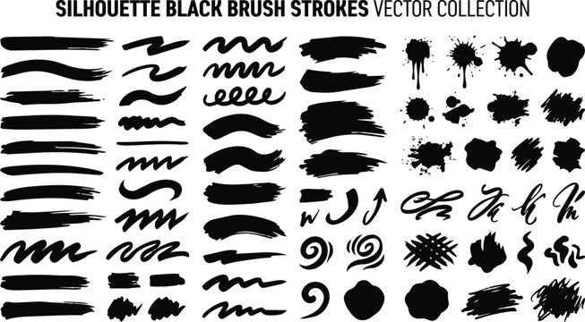 Silhouette Black Brush Strokes Vector Collection Isolated Background
