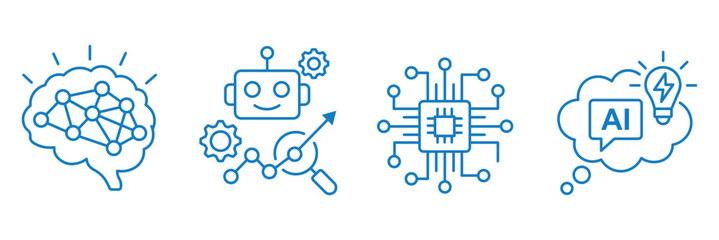 Generative AI Icons Vector Set for AI Assistant and Image Generation. AI sparkle icon set with artificial intelligence symbol and decorative magic stars. machine learning and neural network symbols © Hike Studio 2