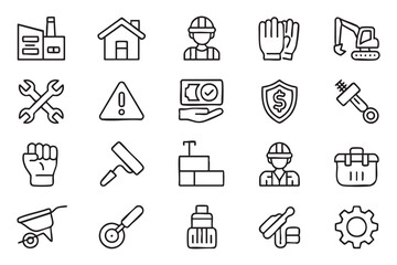 Fototapeta premium Industrial Labor and Engineering Pictograms for Contractor Marketing