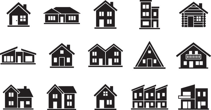 Set of fifteen different house styles vector icons