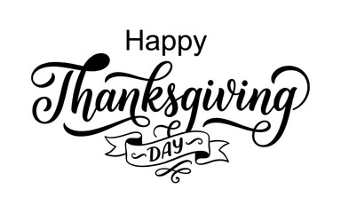 Obraz premium Happy thanksgiving day greeting card vector illustration with calligraphic typography