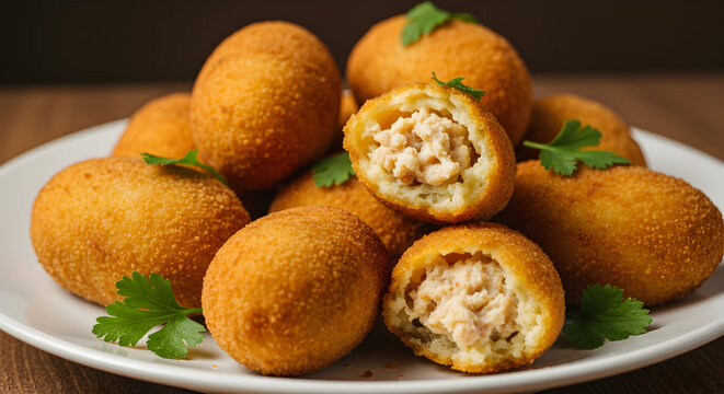 A vibrant plate of Brazilian coxinhas (chicken croquettes)
