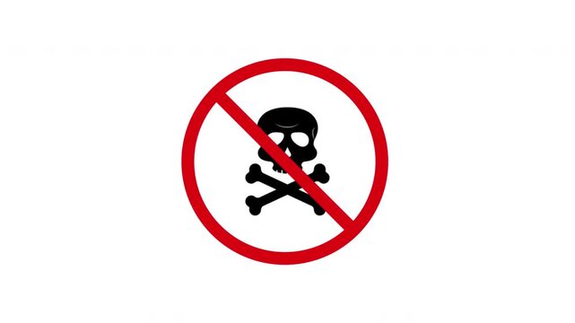 No Skull And Crossbones Prohibition Sign Animated Icon With Alpha Channel. Forbidden Toxic Substance Warning And Restriction Motion Graphic. Stop And Ban Notice. On Transparent Background