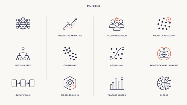 Predictive analytics and anomaly detection icons &ndash; Perfect for e-commerce algorithms, risk detection, or marketing platforms.