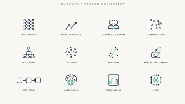 Modern recommendation engine and analytics icons &ndash; Great for data analysis tools, web security alerts, or user behavior tracking.