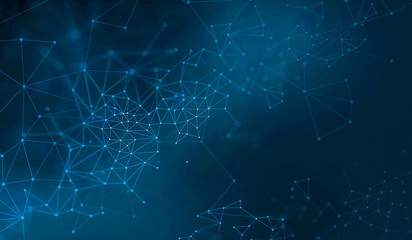 Abstract Blue Digital Network Background with Glowing Connection Lines and Polygon Mesh Technology Design © Abduls