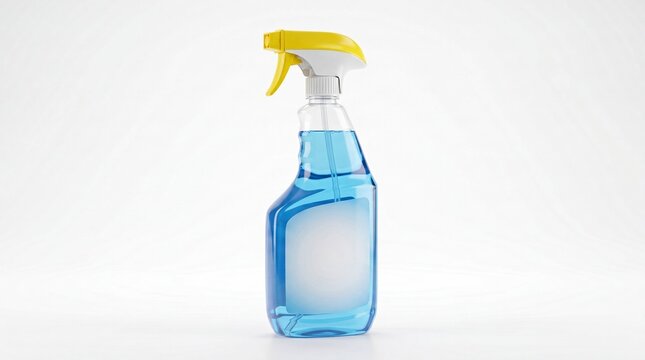 Blue cleaning spray bottle with yellow trigger