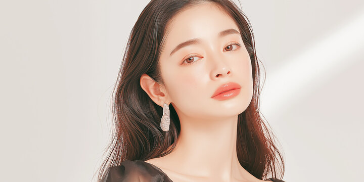 美容, 女性, スキンケア, 化粧品, ビューティー, 若い女性, 美肌, 日本人, アジア人, フェイシャル, メイク, 美容液, 保湿, クリーム, エイジングケア, 美容医療, エステ, 美容クリニック, 肌ケア, ナチュラルメイク, 透明感, ツヤ肌, モデル, 笑顔, ポートレート, クローズアップ, リラックス, 癒し, 健康的, 美白, コラーゲン, ヒアルロン酸, アンチエイジング