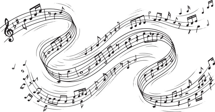 Abstract music notes staff with flowing melodic lines for musical background design