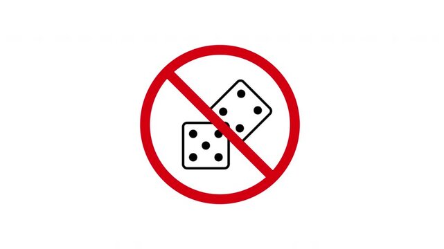 No Gambling Prohibition Sign Animated Icon With Alpha Channel. Forbidden Dice Game Warning And Restriction Motion Graphic. Stop And Ban Notice. On Transparent Background