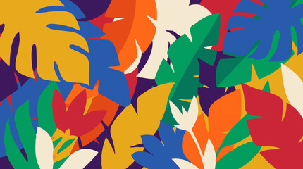 Vibrant Abstract Tropical Leaves and Flowers Flat Design Pattern © AS_StockNation
