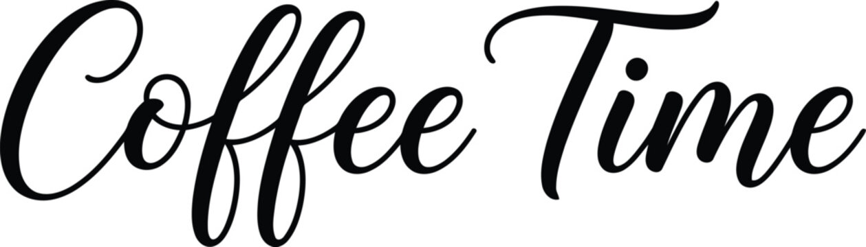 Elegant cursive coffee time lettering design in bold black ink vector