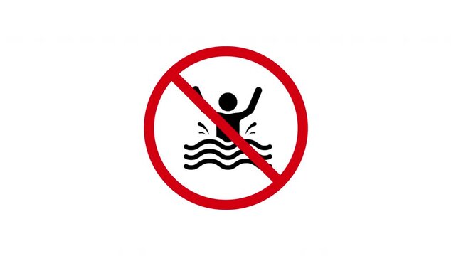 No Swimming Prohibition Sign Animated Icon With Alpha Channel. Forbidden Swimming Warning And Restriction Motion Graphic. Stop And Ban Notice. On Transparent Background