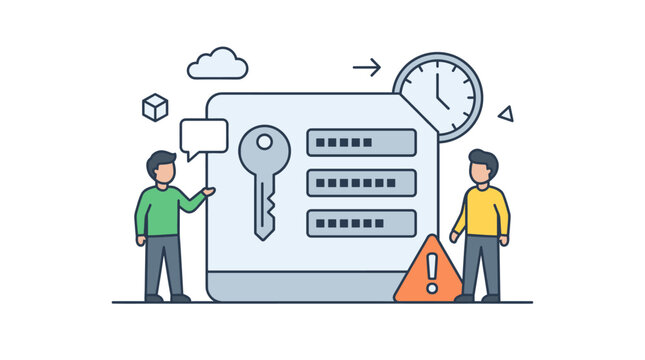 Password security concept with key and warning sign