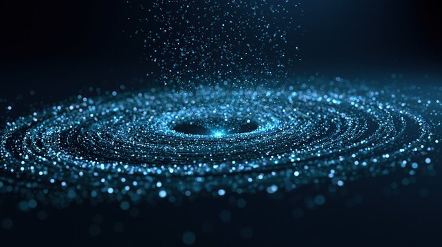 Abstract digital data wave with glowing particles and network ring
