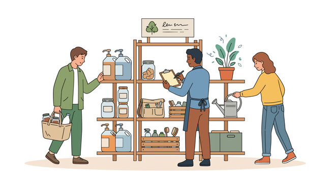 People shopping at a zero waste store illustration