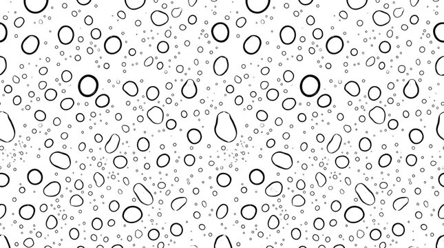 Graphic illustration of a seamless pattern with black outline water droplets on a clean white background design