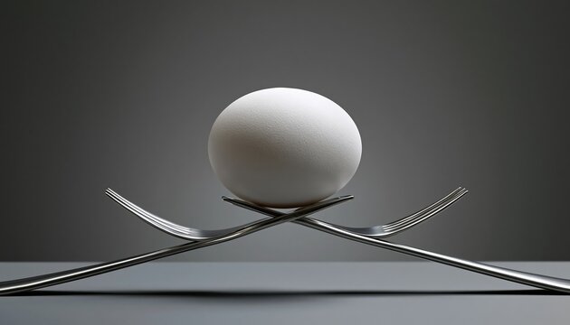 Ball on crossed silver forks on dark background