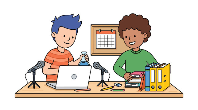 Children podcasting about science and education