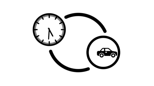 Minimalist clock and car animation: time and travel concept