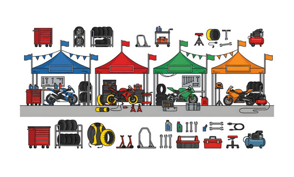 Colorful illustration of garage tools.