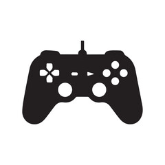Classic wired video game controller silhouette icon for gaming, entertainment, and digital leisure concepts, solid black vector graphic isolated on white background for apps, web, and media design. © Neloy