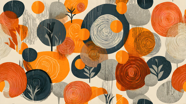 Vintage modern pattern background with quirky decorative objects bold shapes and nostalgic color styling