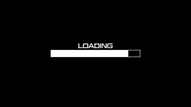 loading bar animation with glitch effect. Futuristic uploading progress bar with glitch effect isolated on black background. Computer cyberpunk loading screen.